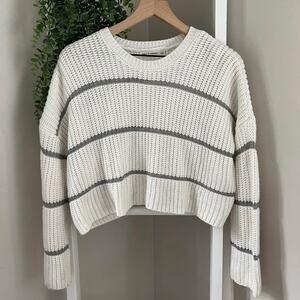 Moon Madison White Gray Stripe Knit oversized slouchy cropped Sweater women’s XS